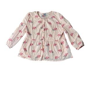 Petit Bateau Girls Pink Elephant Baby Doll Top Button Down Size 18a - L